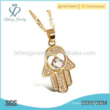 Crystal gold hamsa necklace,copper plating evil eye hand necklace jewelry